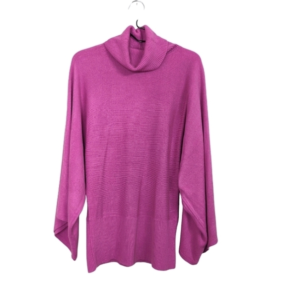 BCBGMAXAZRIA Women Deep Pink Sweater Turtleneck Cowl Neck Wide Long Sleeves L - Picture 1 of 9